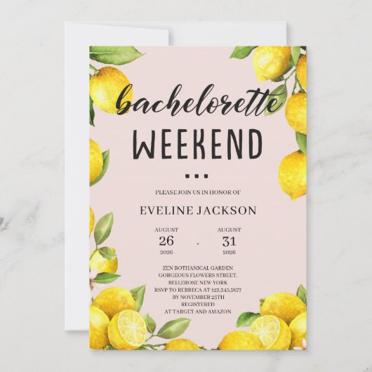 Invitation week-end bachelorette citron en été (Devant)