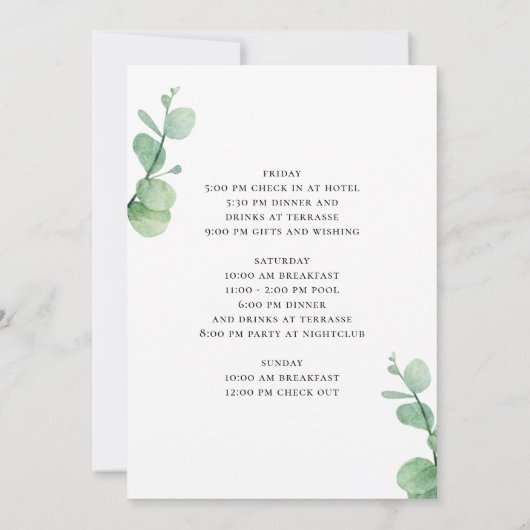 Invitation Week-end Bachelorette. Itinéraire Élégant d'Eucaly (Dos)