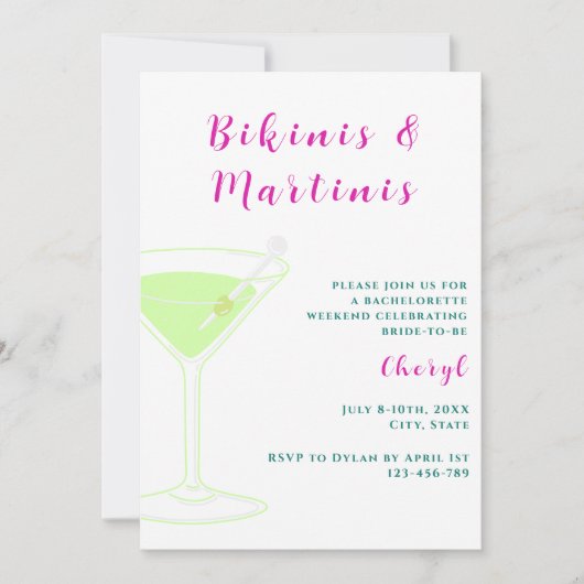 Invitation Week-End Bikinis Et Martinis Bachelorette (Devant)