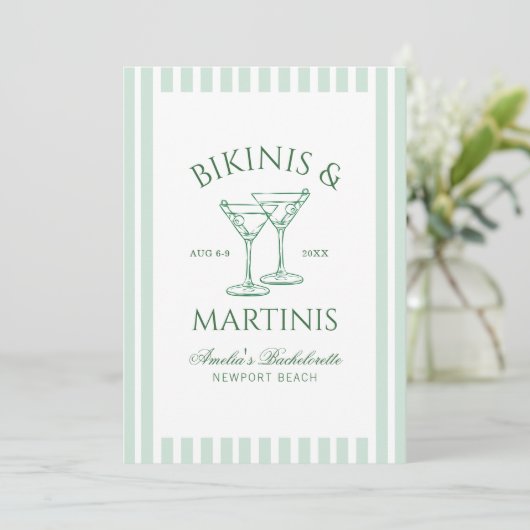 Invitation Week-end Bikinis & Martinis Green Bachelorette (Debout devant)