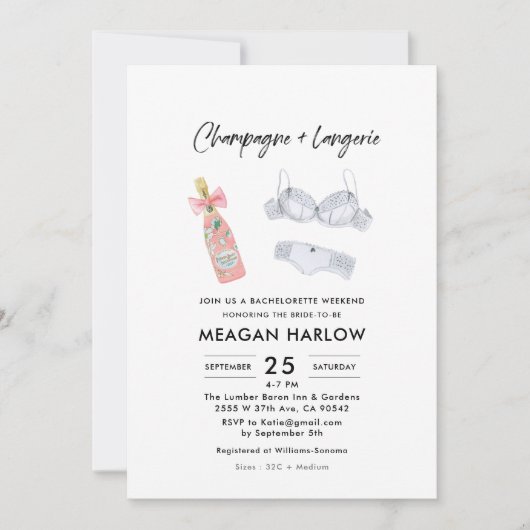 Invitation Week-end Champagne et Lingerie Bachelorette (Devant)