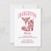 Invitation week-end charleston bachelorette cocktail rose rou (Devant)
