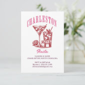 Invitation week-end charleston bachelorette cocktail rose rou (Debout devant)