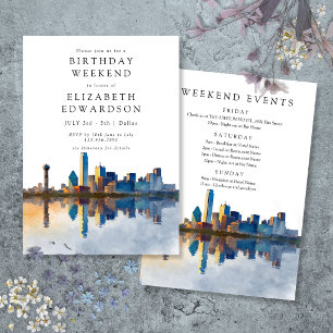 Invitation Week-end d'anniversaire aquarelle de la skyline de