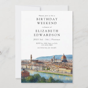 Invitation Week-end d'anniversaire en aquarelle sur la ville 