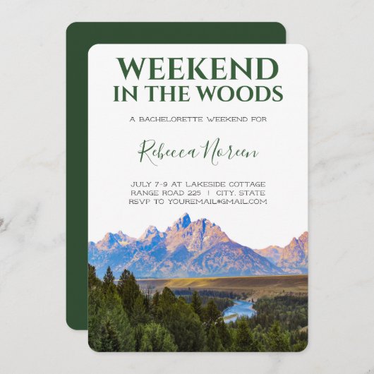 Invitation Week-end dans la forêt Rustic Mountain Bachlorette (Devant / Derrière)