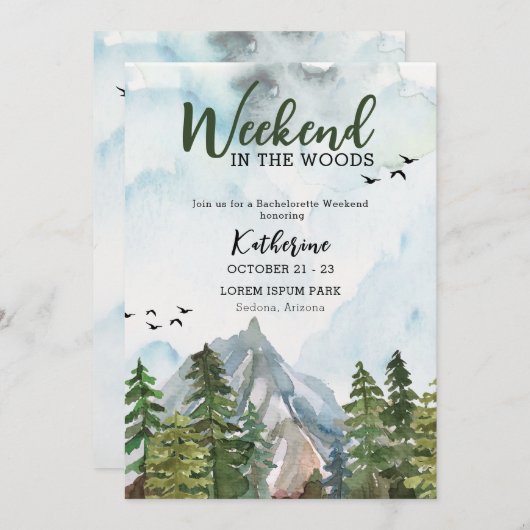 Invitation Week-end dans les bois enterrement de vie de jeune (Devant / Derrière)