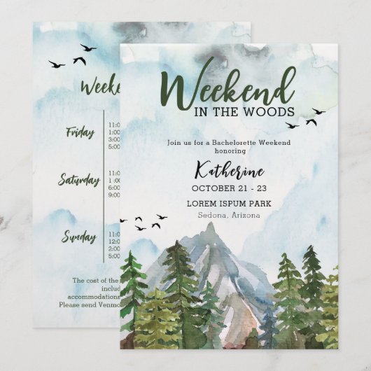 Invitation Week-end dans les bois, week-end de célibataire  (Devant / Derrière)