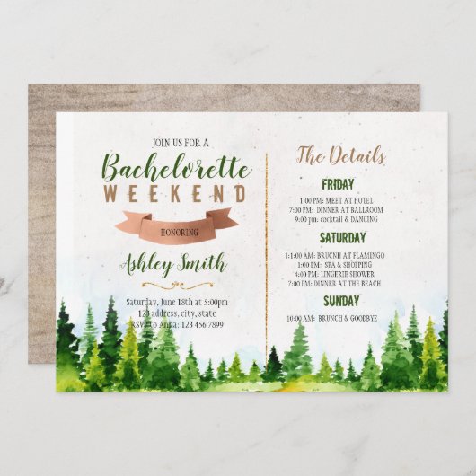 Invitation Week-end dans l'invitation à la bachelorette en bo (Devant / Derrière)