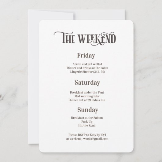 Invitation Week-end dans l'invitation de Woods (Dos)