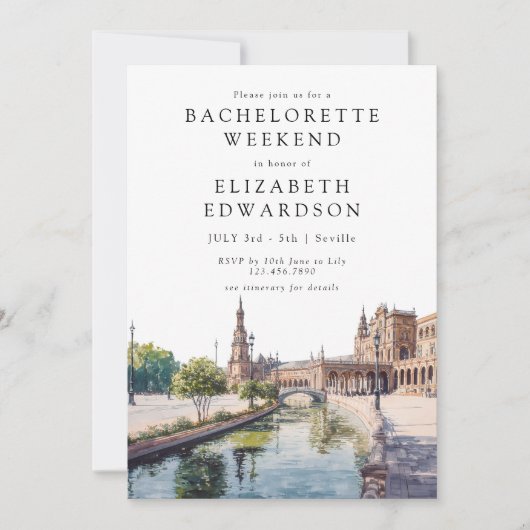 Invitation Week-end de Bachelorette à l'aquarelle à Séville E (Devant)