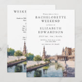 Invitation Week-end de Bachelorette à l'aquarelle à Séville E (Devant / Derrière)