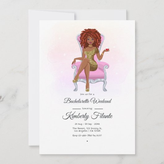 Invitation Week-end de bachelorette de la Reine Afro Américai (Devant)