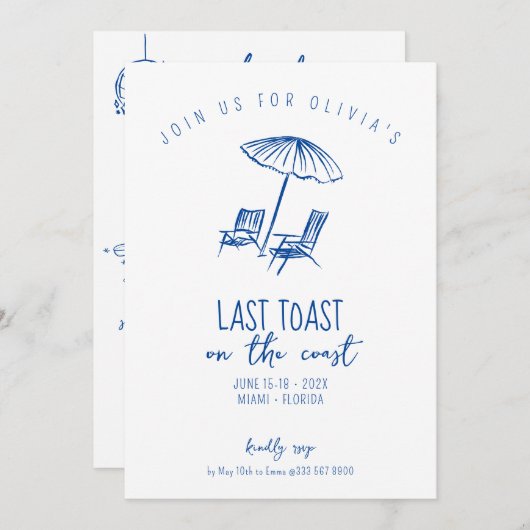 Invitation week-end de bachelorette de plage côtière (Devant / Derrière)