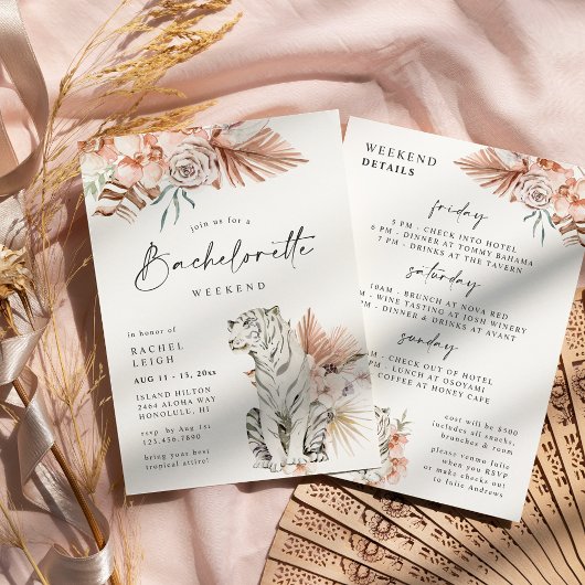 Invitation Week-end de Bachelorette des Tigres de Boho Tropic
