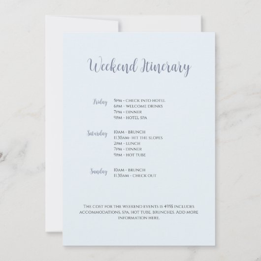 Invitation Week-End De Bachelorette D'Hiver Dans L'Itinéraire (Dos)