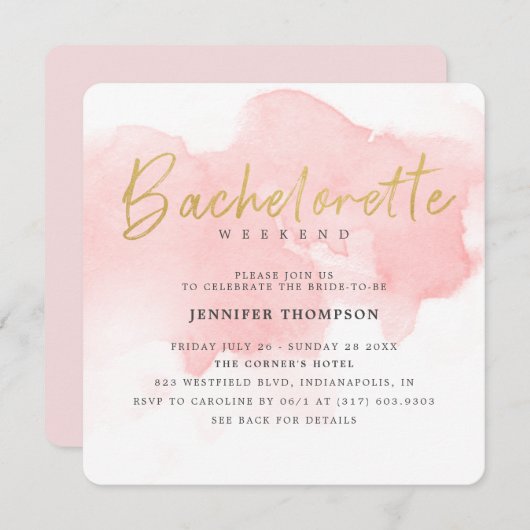 Invitation Week-end de Bachelorette en Or Rosé Moderne (Devant / Derrière)