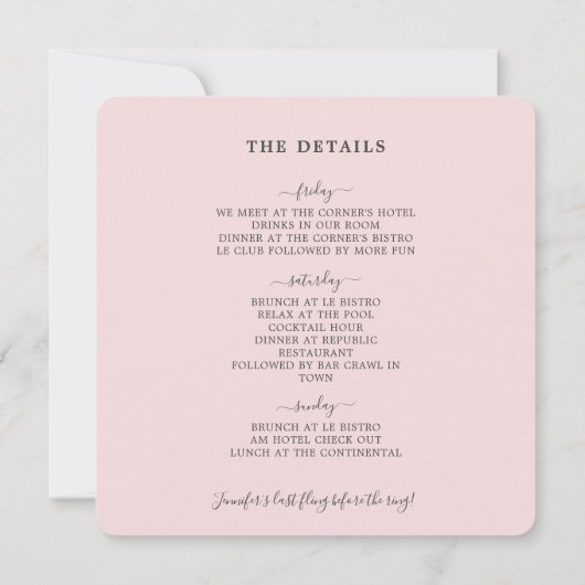 Invitation Week-end de Bachelorette en Or Rosé Moderne (Dos)