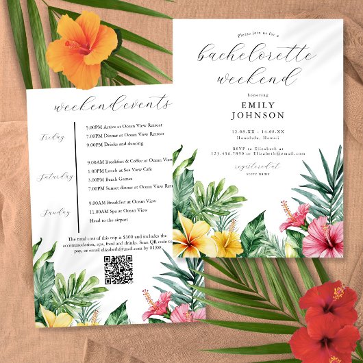 Invitation Week-end de Bachelorette Fleurs Tropicales Aquarel