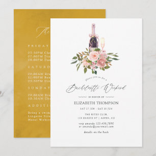 Invitation Week-end de Bachelorette Floral Rouge et Or