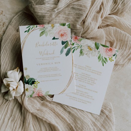 Invitation Week-end de Bachelorette Géométrique Verdure & Or