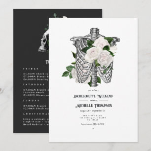Invitation Week-end de Bachelorette gothique floral blanc fan