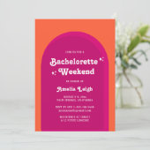 Invitation Week-end de Bachelorette Rétro Rose & Orange Sunse (Debout devant)