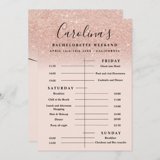 Invitation week-end de bachelorette rose de la ligne de parti (Devant / Derrière)