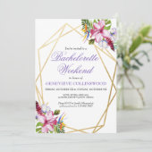 Invitation Week-end de Bachelorette Tropical Violet Élégant (Debout devant)