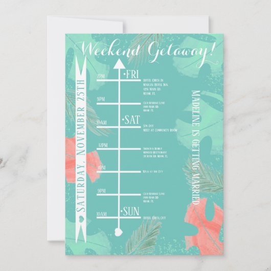 Invitation Week-end de célibataire aquarelle Monstera (Devant)