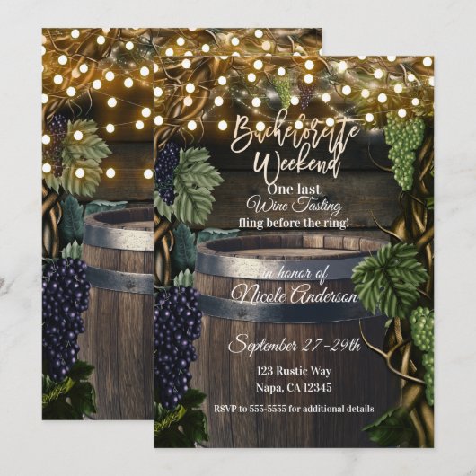Invitation Week-end de célibataire au raisin en tonneau en bo (Devant / Derrière)