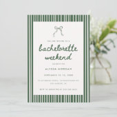 Invitation Week-end de célibataire avec un nœud coquette vert (Debout devant)