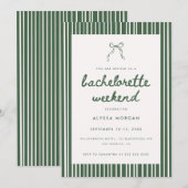 Invitation Week-end de célibataire avec un nœud coquette vert (Devant / Derrière)