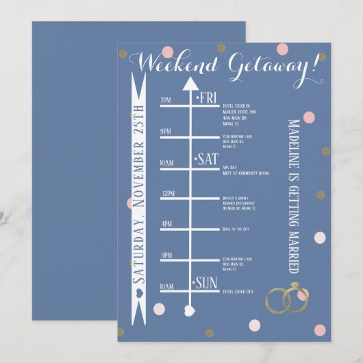 Invitation Week-end de célibataire Confetti Or Rose Fête de d (Devant / Derrière)