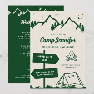 Invitation Week-end de célibataire de camp dessiné à la main