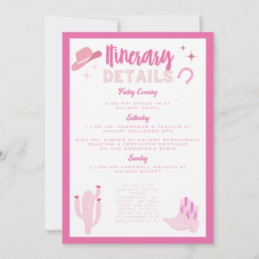 Invitation Week-end de célibataire Dernier Rodéo Disco Rose C (Dos)