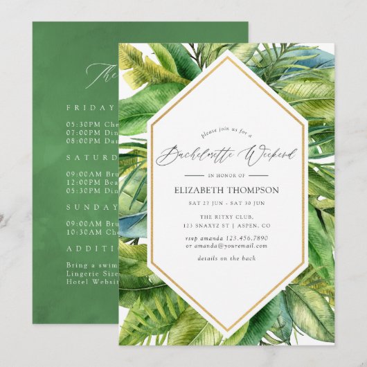 Invitation Week-end de célibataire d'été tropical à l'aquarel (Devant / Derrière)