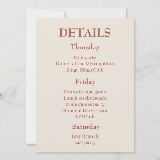 Invitation Week-end de célibataire en terracotta, devenons gi (Dos)