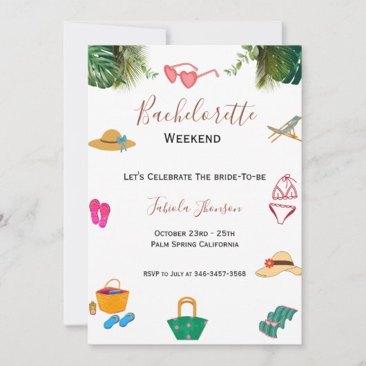 Invitation Week-end de célibataire estivale en écriture moder (Devant)