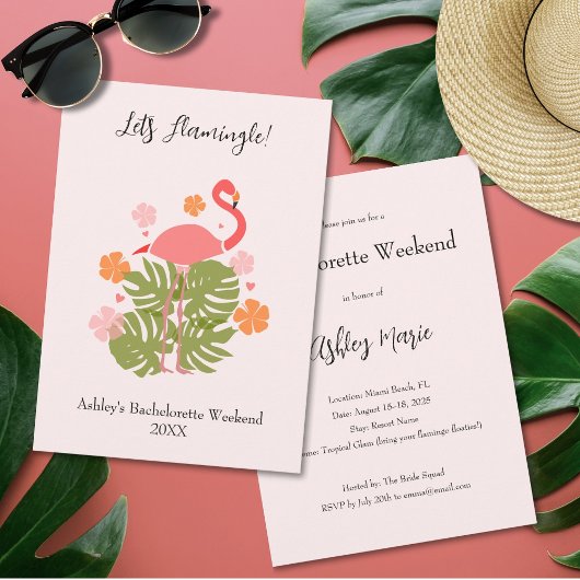 Invitation Week-end de célibataire flamant rose Let's Flaming