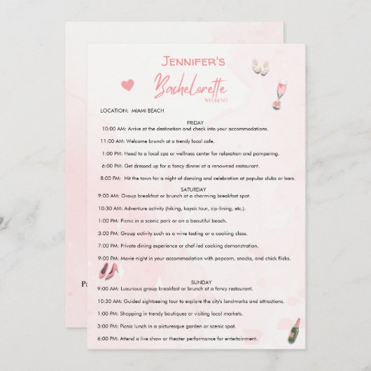 Invitation Week-end de célibataire Itinéraire modifiable (Devant / Derrière)