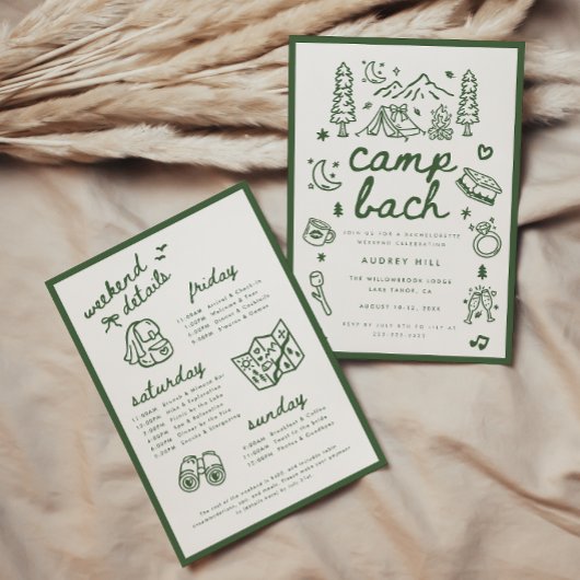 Invitation Week-end de célibataire Modern Camp Bach Green Scr