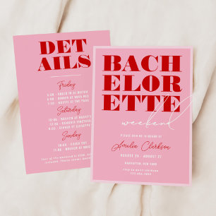 Invitation Week-end de célibataire rose et rouge audacieux