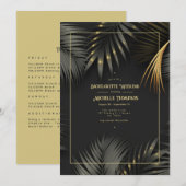 Invitation Week-end de célibataire tropical noir et or (Devant / Derrière)