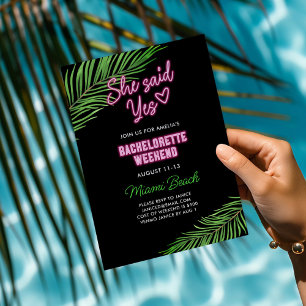 Invitation Week-end de célibataire tropical rose et vert néon