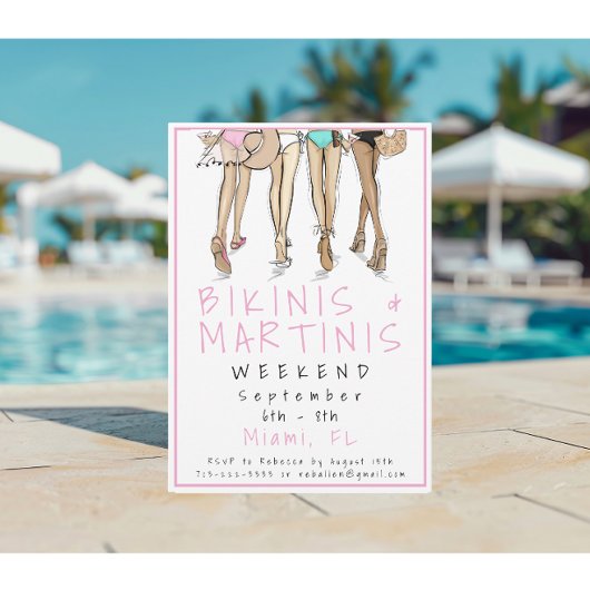 Invitation Week-end de fête Bikinis et Martinis 