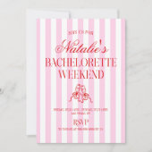 Invitation Week-end de fête de Bachelorette à rayures roses r (Devant)