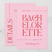 Invitation Week-end de Fête de Bachelorette Rouge et Rose (Devant / Derrière)