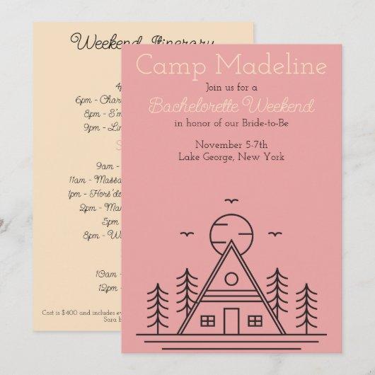 Invitation Week-end de fête de célibataire en camping (Devant / Derrière)