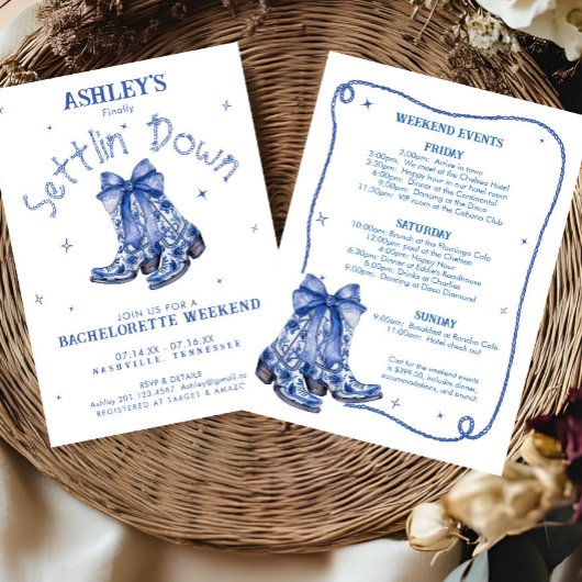 Invitation Week-end de fête de jeune fille en bleu